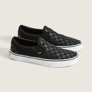 Vans Black and Gray Checkered Slip-Ons